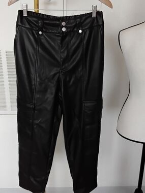 7 For All Mankind Black Faux Leather Cargo Pants